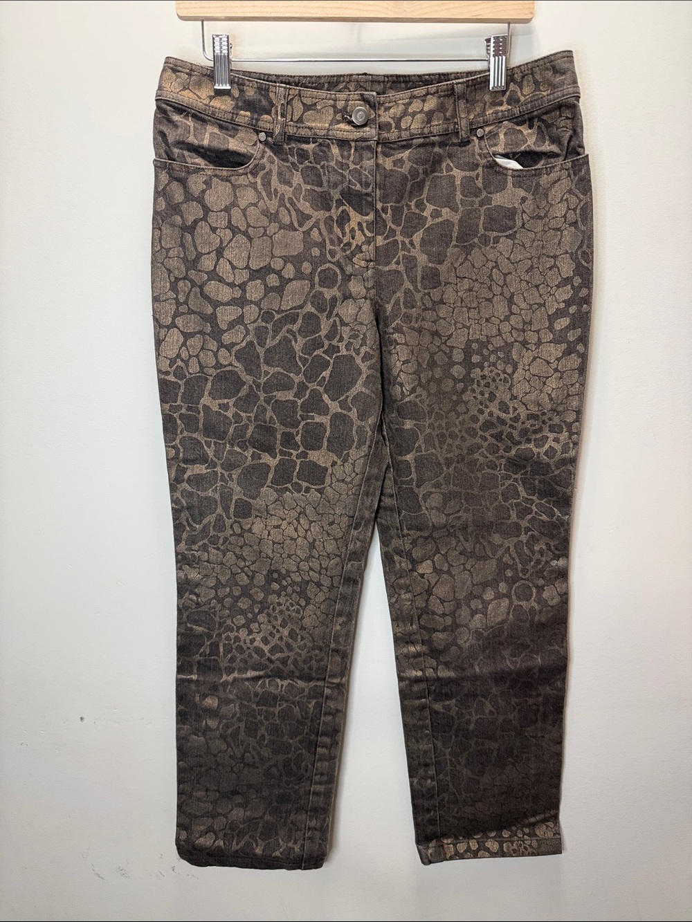 Per Se Women's Brown Animal-Print Cropped Pants Size US8 , L38, I28 Midwaist